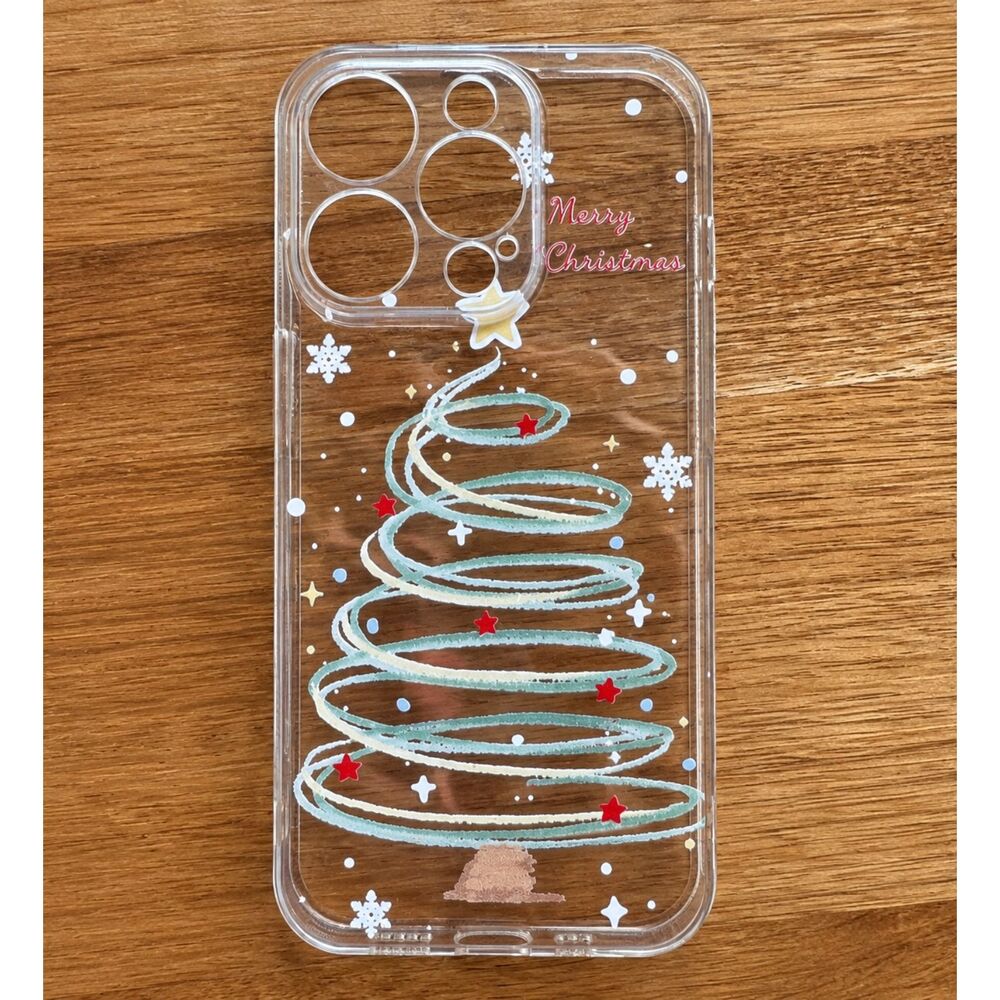 iPhone 15 Pro Clear Christmas Tree Snowflake Holiday Phone Case